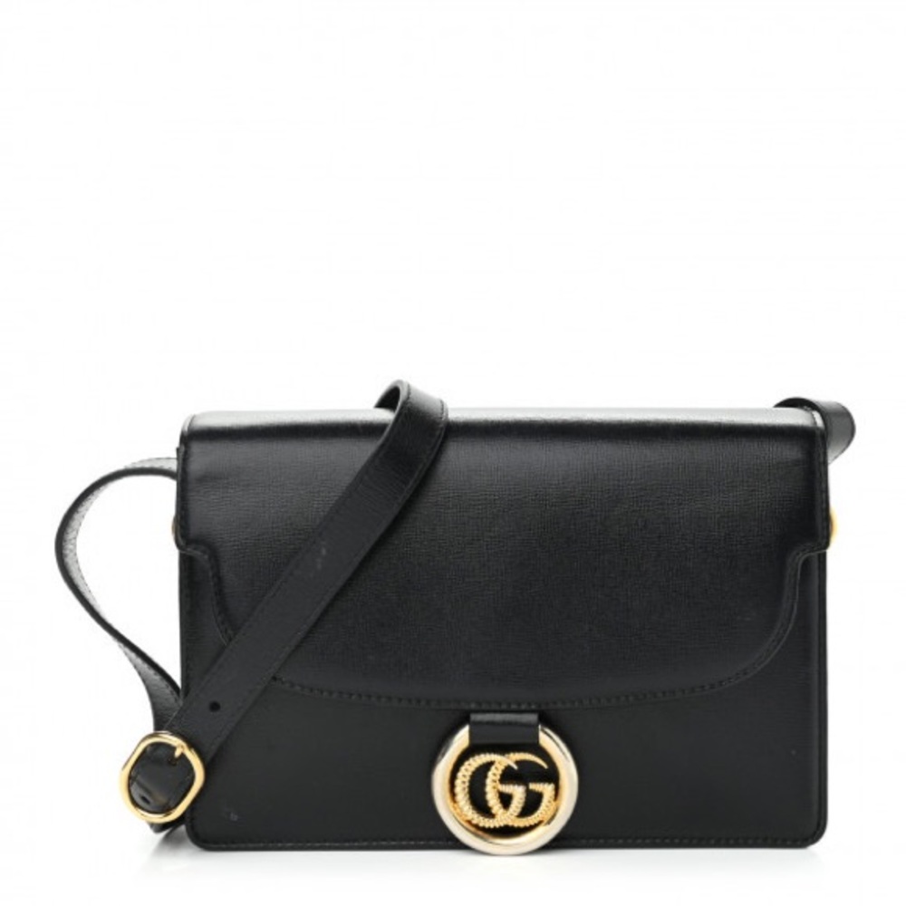 Gucci GG Ring Azalea Michel Print Black Calf Leather Shoulder Bag